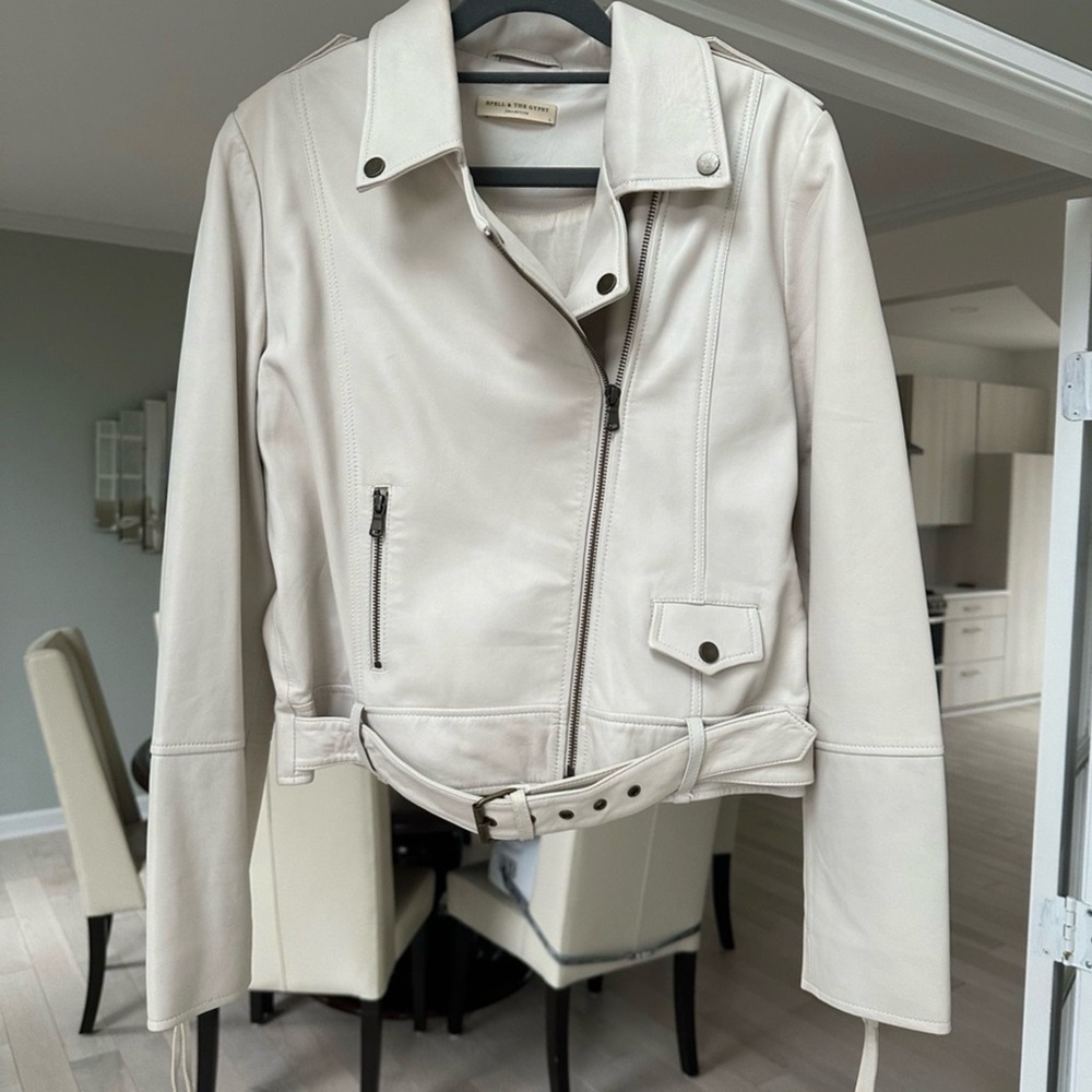SPELL NOVELLA BIKER LEATHER JACKET (L) - Picture 4 of 11